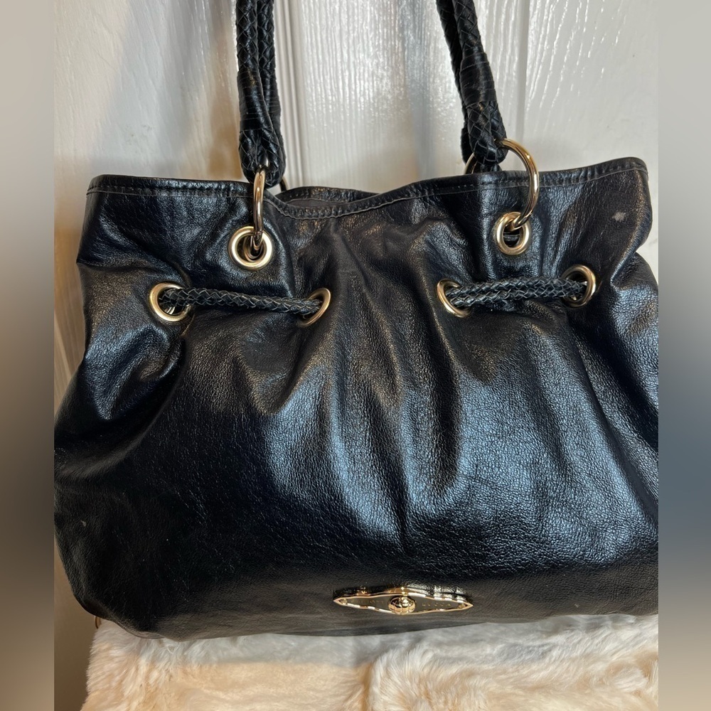 ELLIOTT LUCCA  BLACK LEATHER HANDBAG/ PURSE